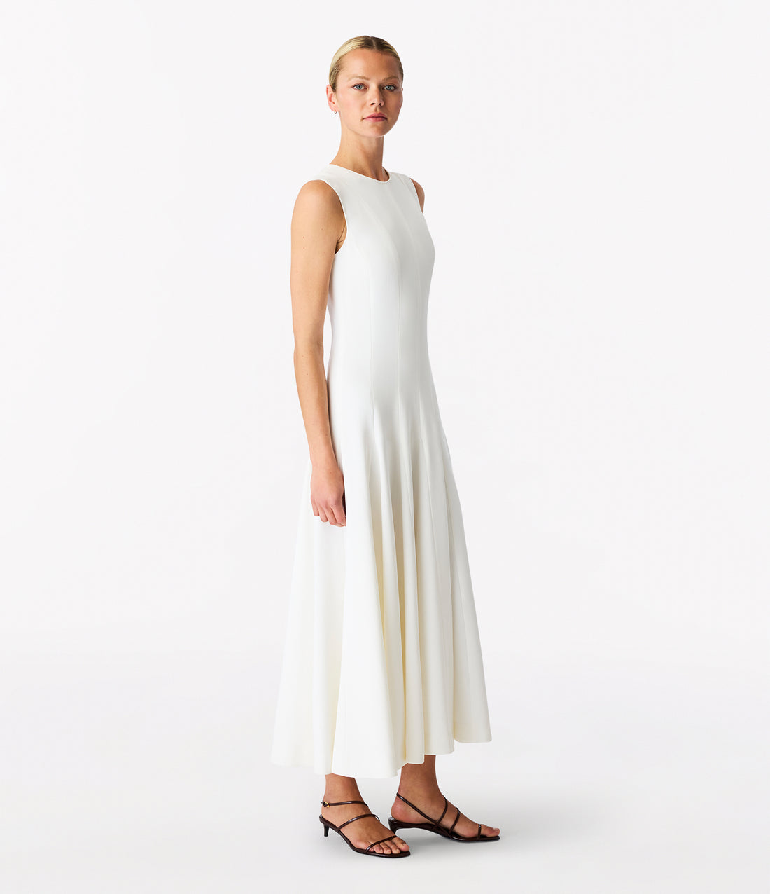 womens flare dress Another Tomorrow - Exclusive Flared Crepe Maxi Dress - White - L