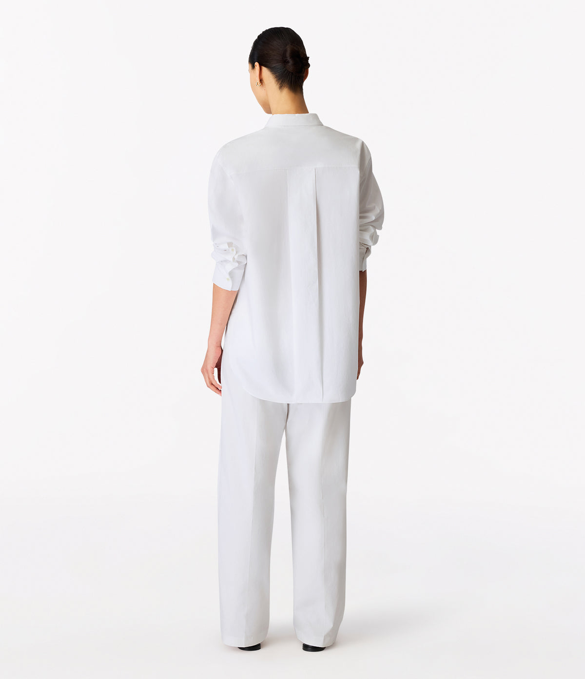 Another Tomorrow Pleat Back Poplin Shirt in White – Cotton Women's Top