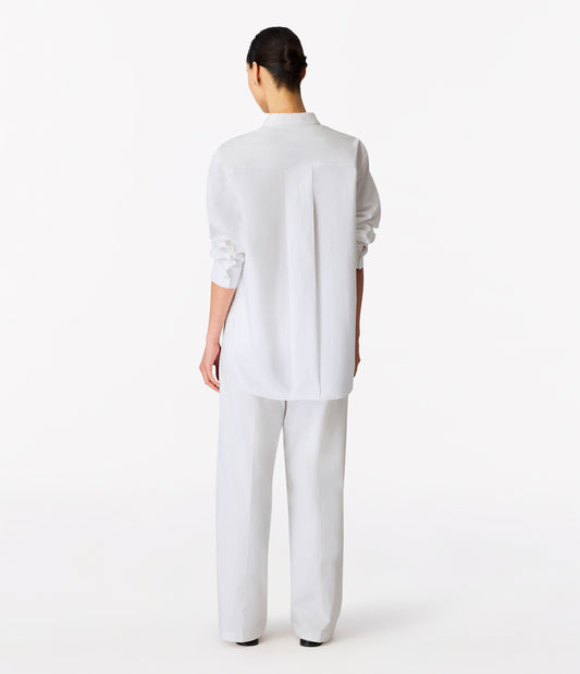 Another Tomorrow Pleat Back Poplin Shirt in White – Cotton Women's Top