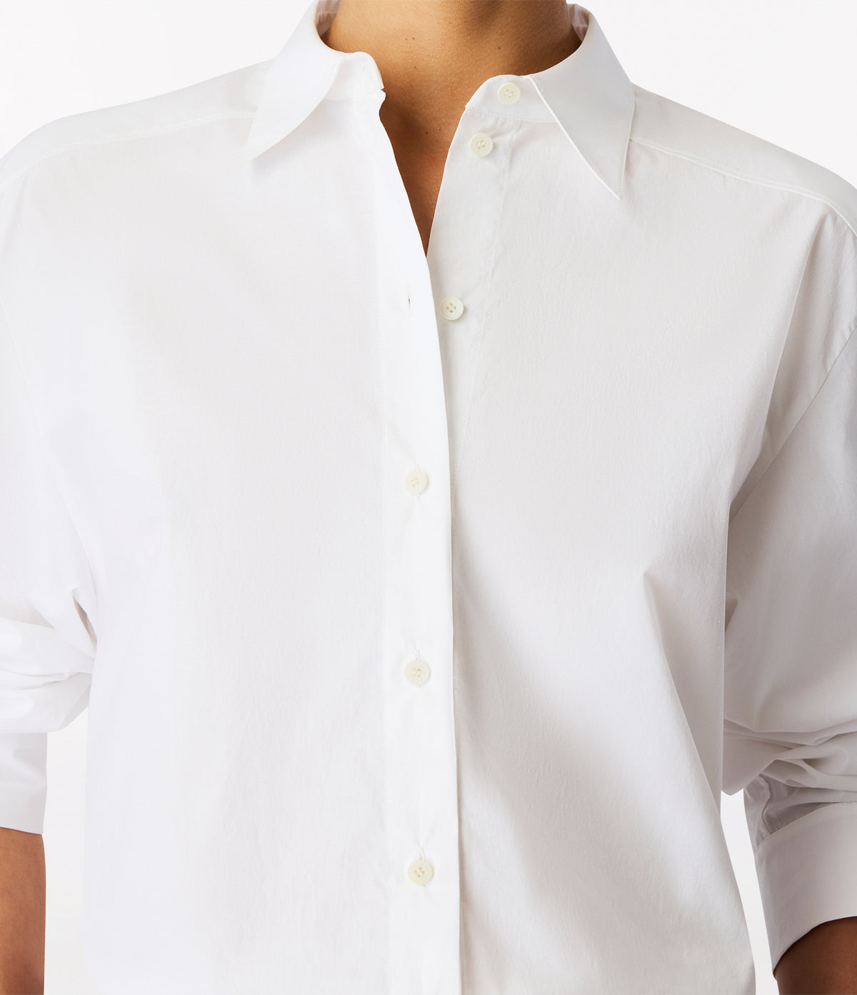Another Tomorrow Pleat Back Poplin Shirt in White – Cotton Women's Top