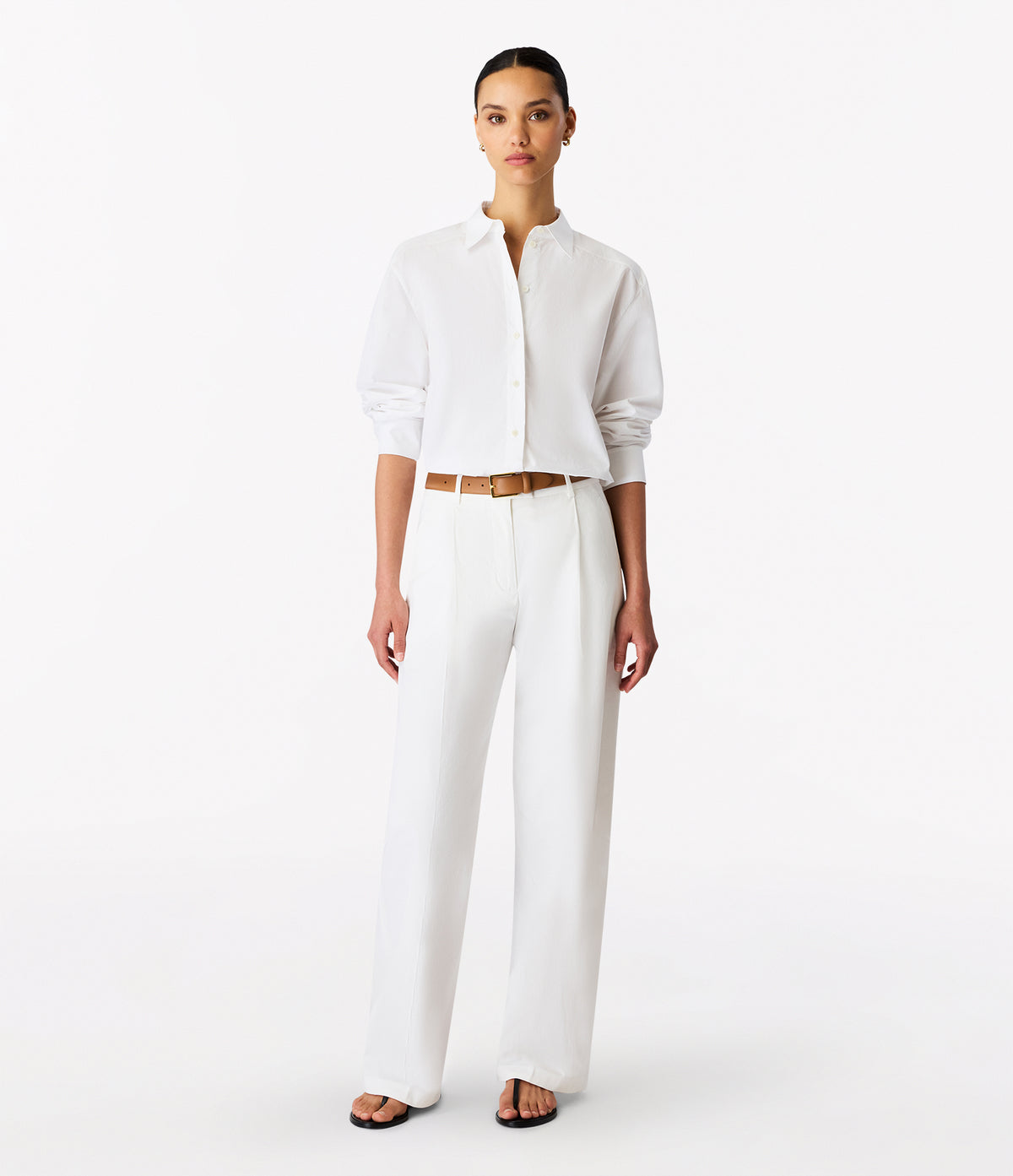 Another Tomorrow Pleat Back Poplin Shirt in White – Cotton Women's Top