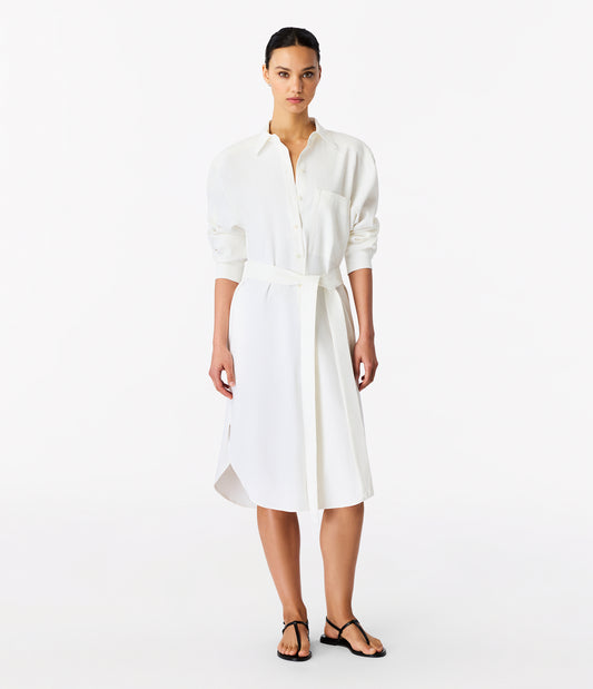 Another Tomorrow Pleat Back Shirt Dress in Off White – Viscose Women's Dress