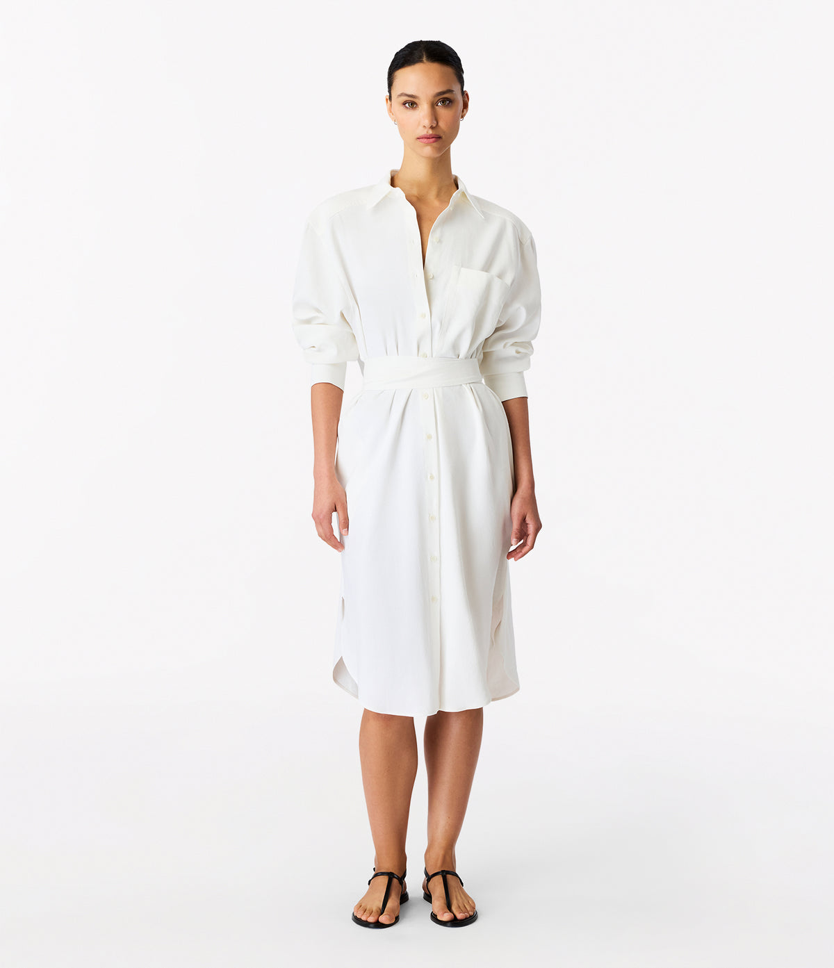 Another Tomorrow Pleat Back Shirt Dress in Off White – Viscose Women's Dress