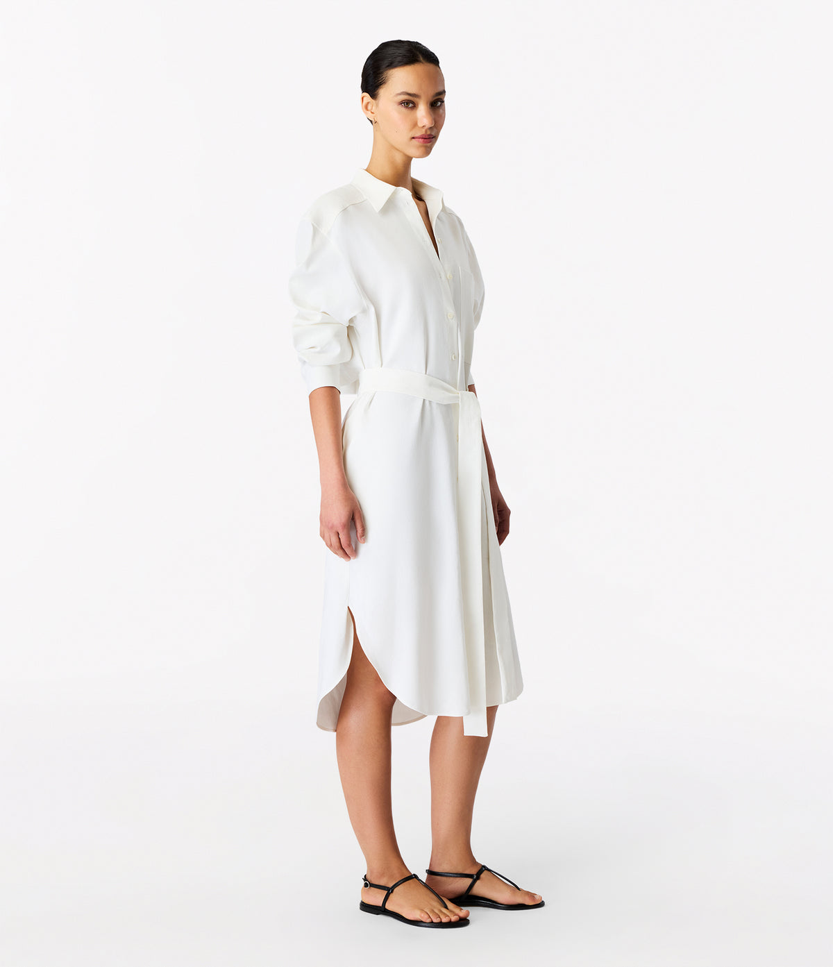 Another Tomorrow Pleat Back Shirt Dress in Off White – Viscose Women's Dress