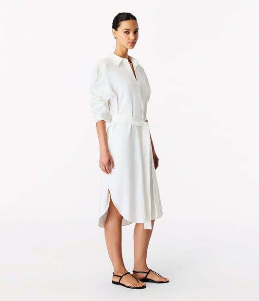 Another Tomorrow Pleat Back Shirt Dress in Off White – Viscose Women's Dress