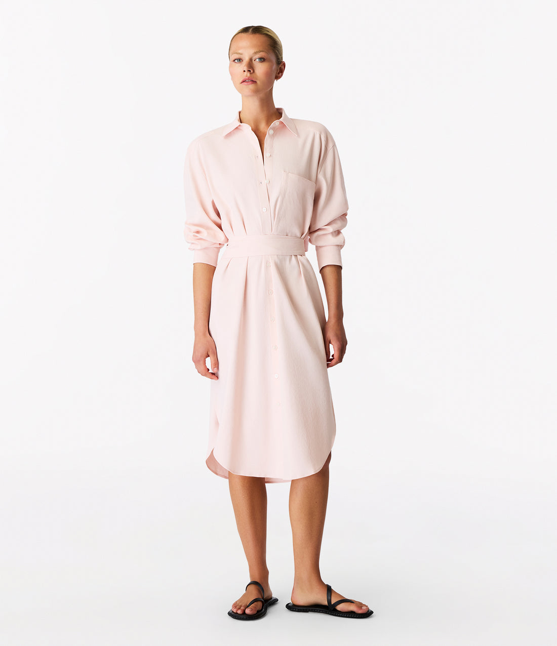 pleated back shirt dress Mia Cotton Poplin Pleated Back Button Up Shirt Dress Small