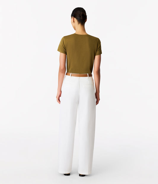 Another Tomorrow Relaxed Wide Leg Pant in Off White – Cotton Women's Trousers