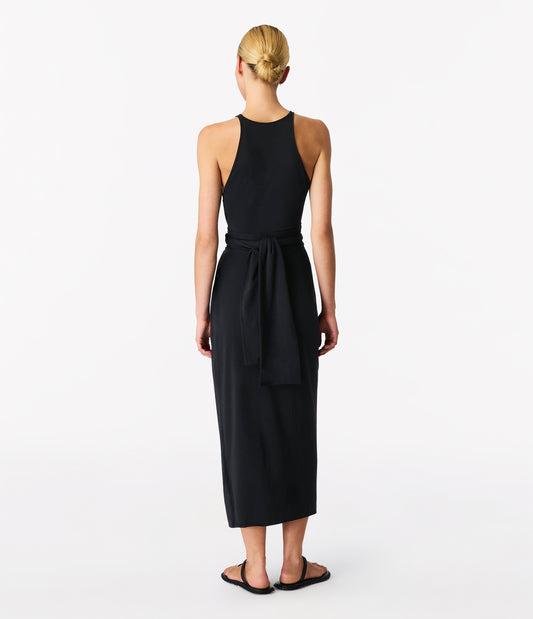 Another Tomorrow Sarong Tie Dress in Black – Cotton Women's Dress
