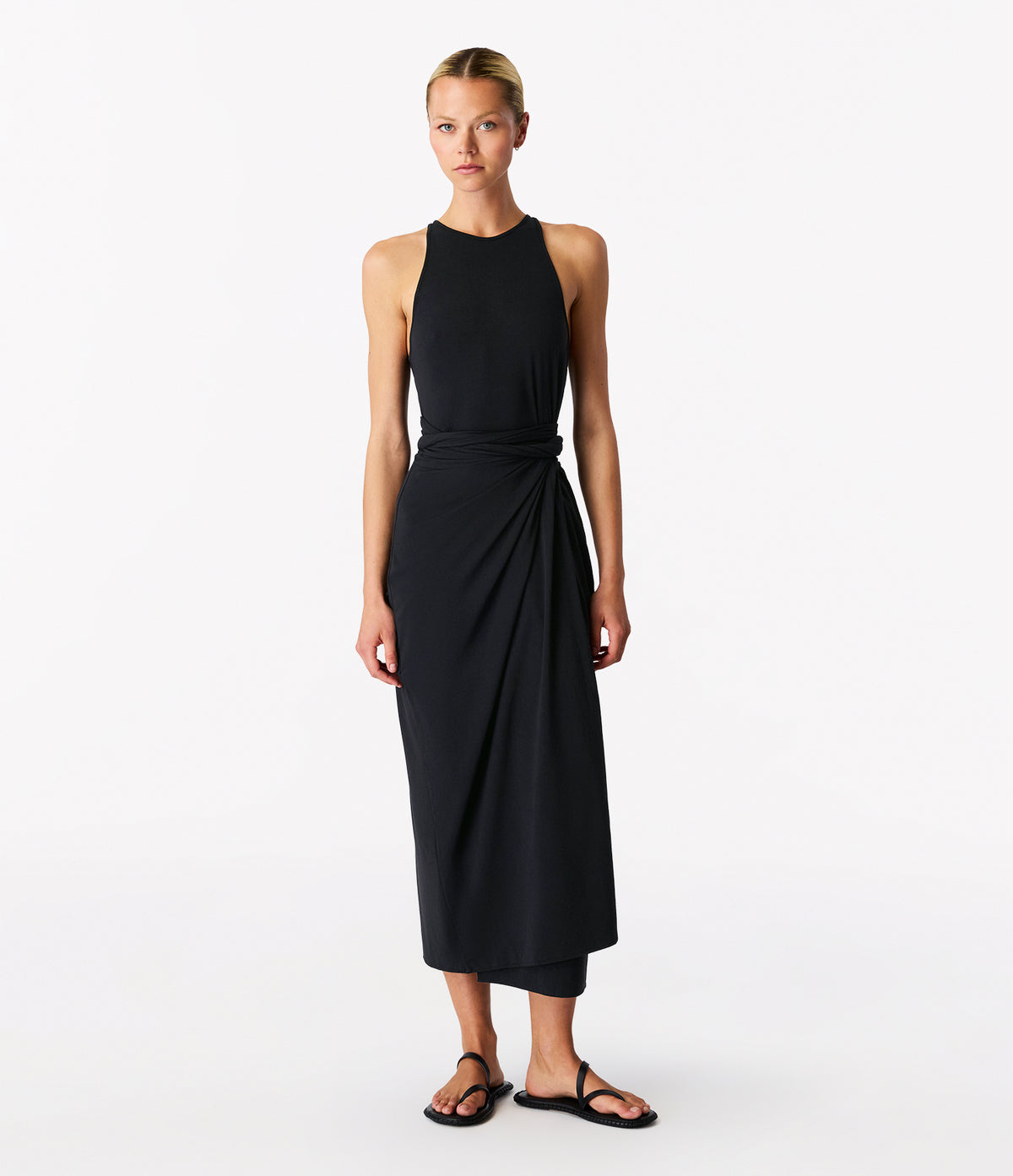Another Tomorrow Sarong Tie Dress in Black – Cotton Women's Dress