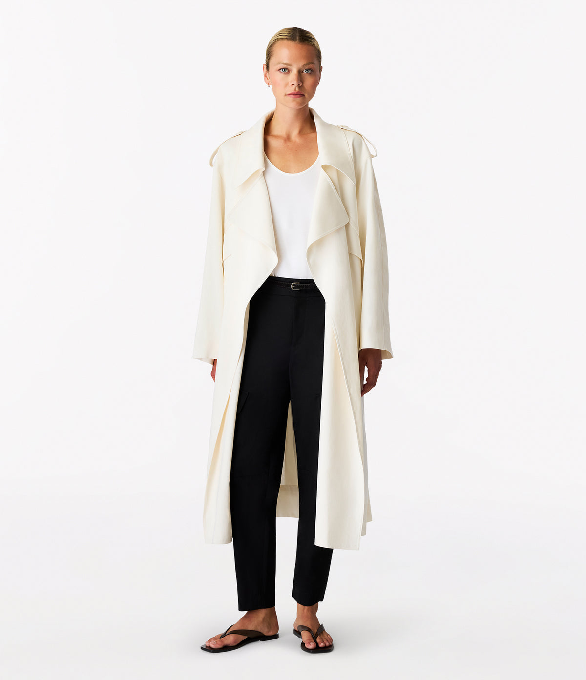 Another Tomorrow Soft Trench in Off White – Cotton Women's Outerwear