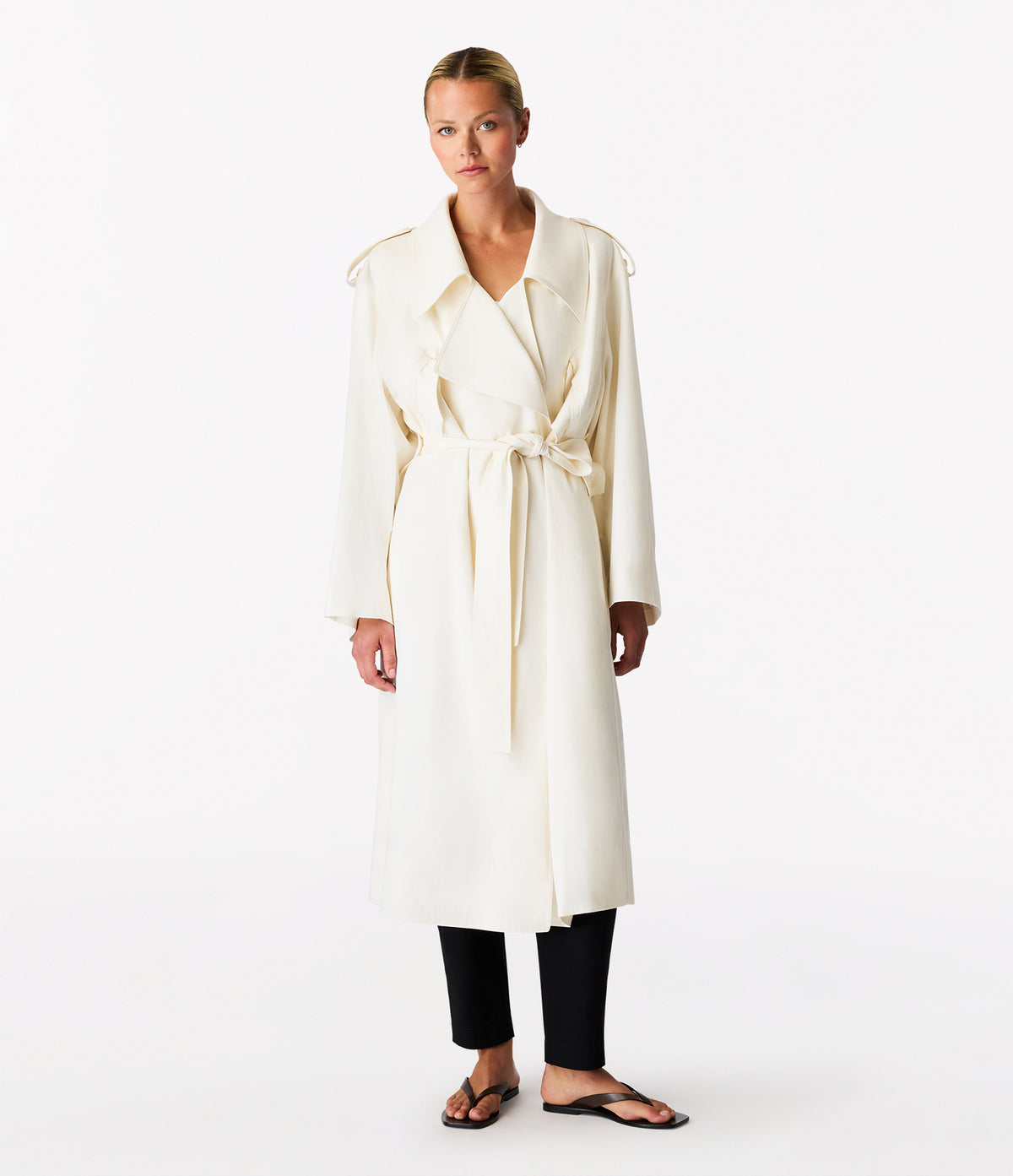 Another Tomorrow Soft Trench in Off White – Cotton Women's Outerwear