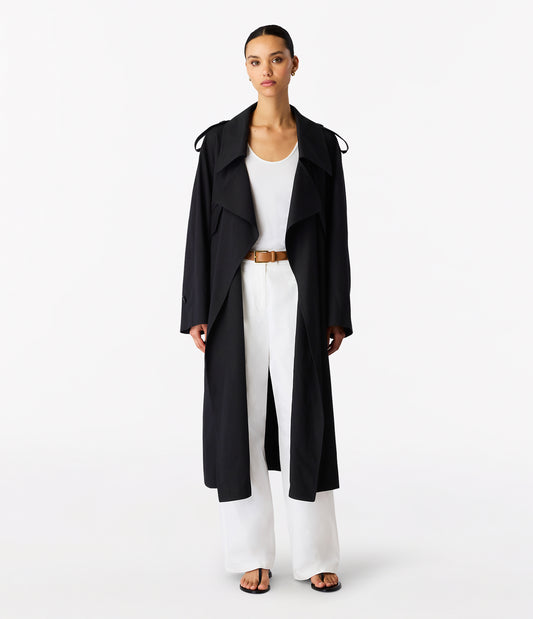 Another Tomorrow Soft Trench in Black – Cotton Women's Outerwear