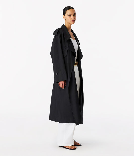 Another Tomorrow Soft Trench in Black – Cotton Women's Outerwear