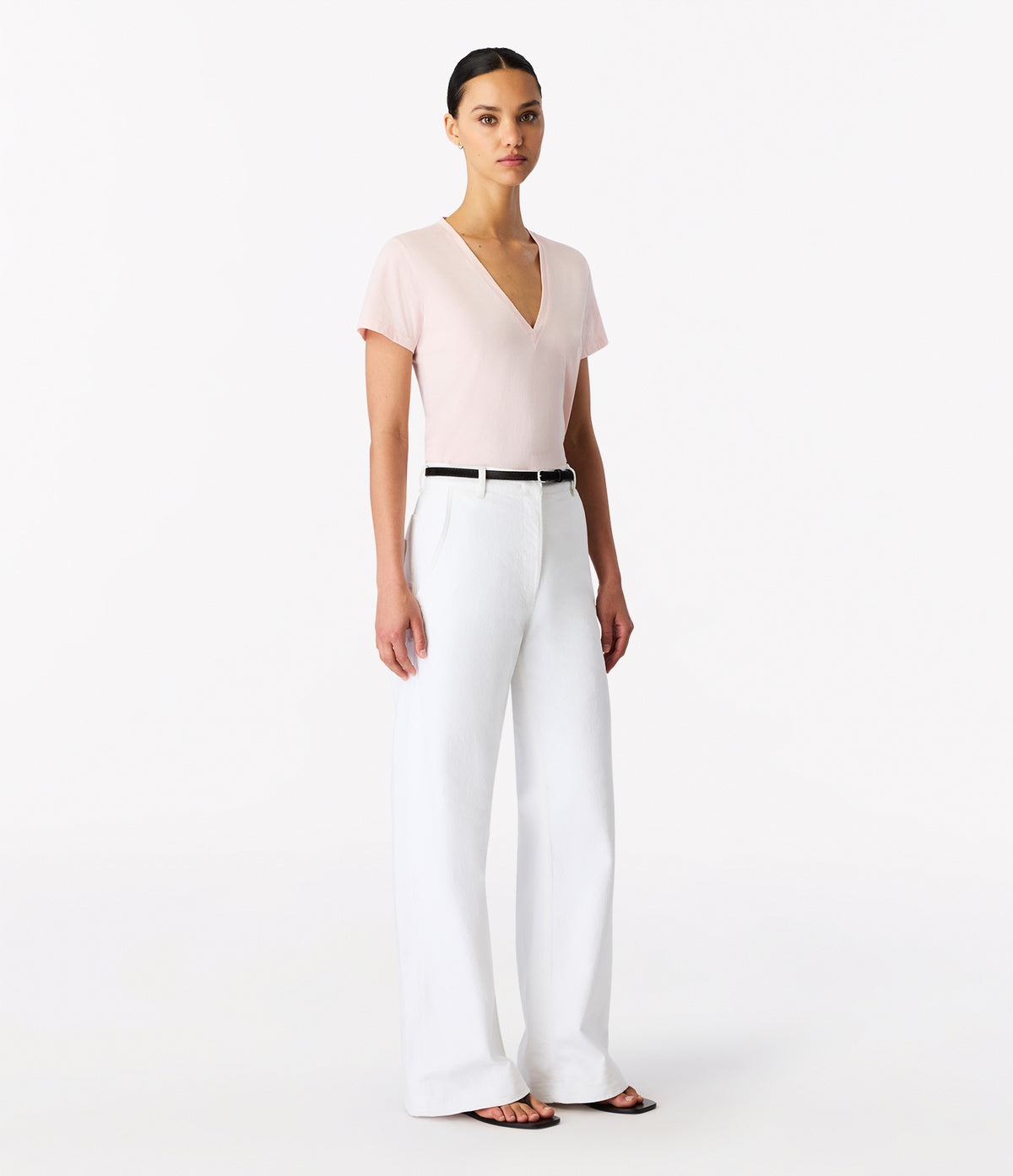 Another Tomorrow V-Neck Tee in Quartz – Cotton Women's Top