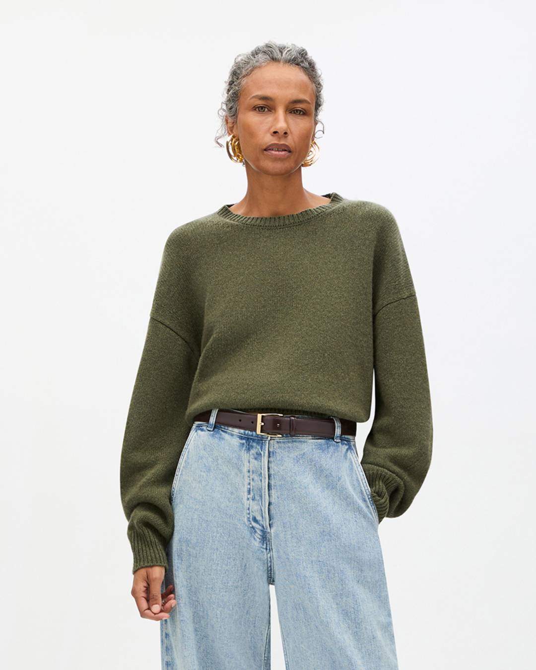 Another Tomorrow Cashmere Knit Sweatshirt in Moss – Cashmere Women's Knitwear