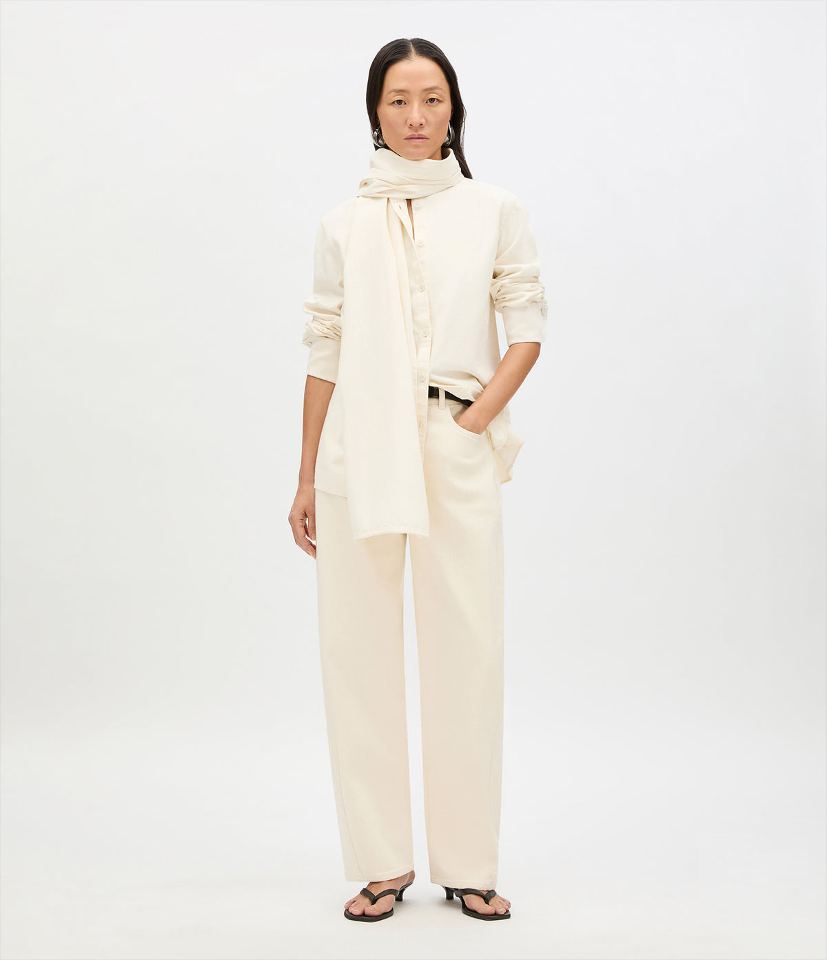 Another Tomorrow Chambray Bow Blouse in Ecru – Denim Women's Top