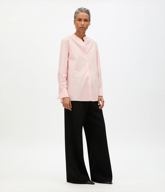 Another Tomorrow Collarless Blouse in Lotus Pink – Cotton Women's Top