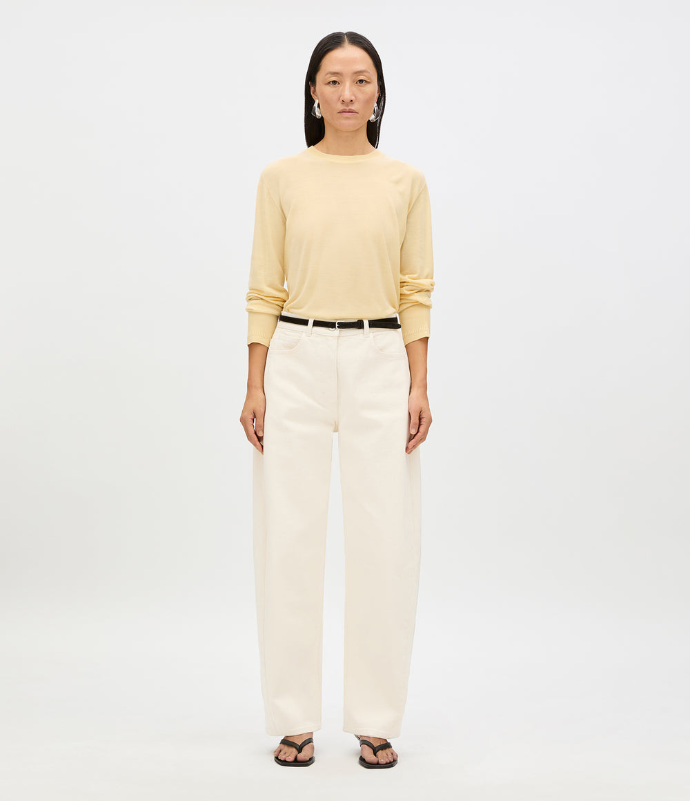 Another Tomorrow Curved Denim Pant in Ecru – Denim Women's Trousers
