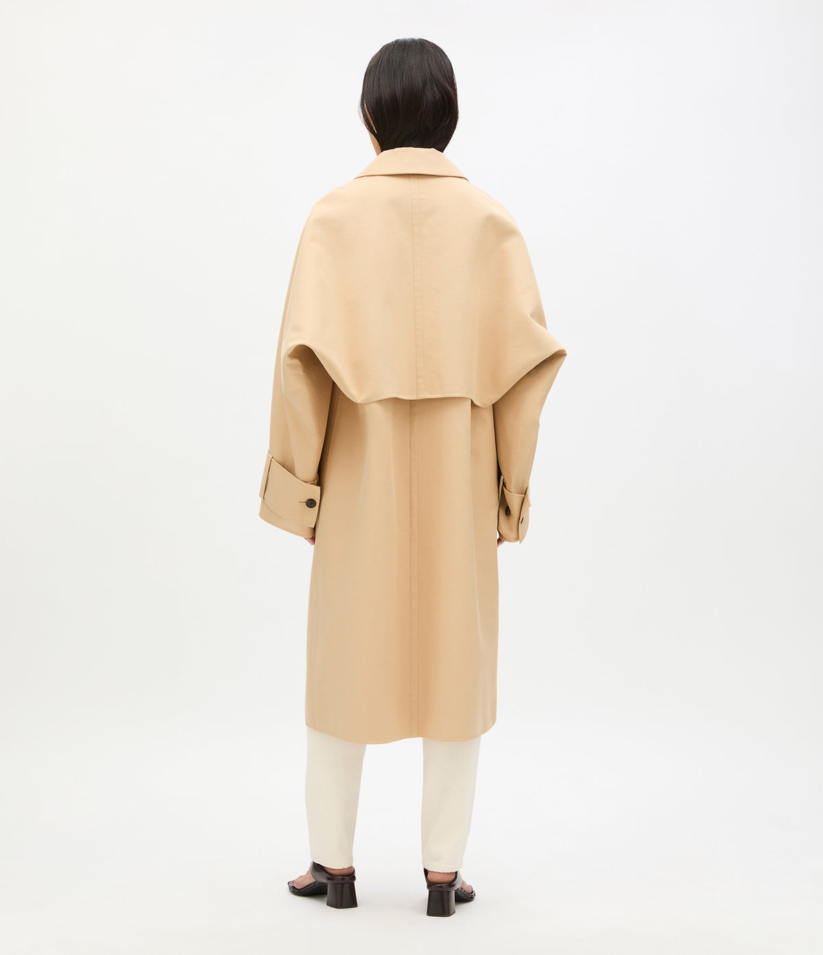Another Tomorrow Double Face Balmacaan in Khaki – Cotton Women's Outerwear