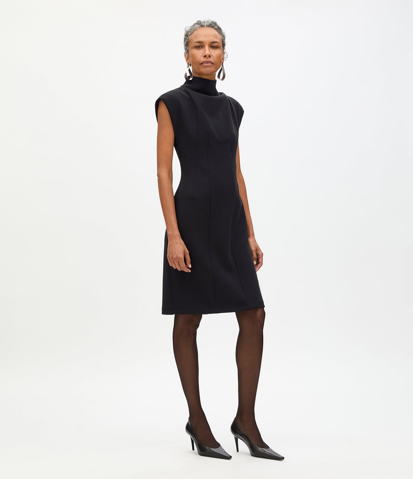 Double Face Cowl Dress | Black