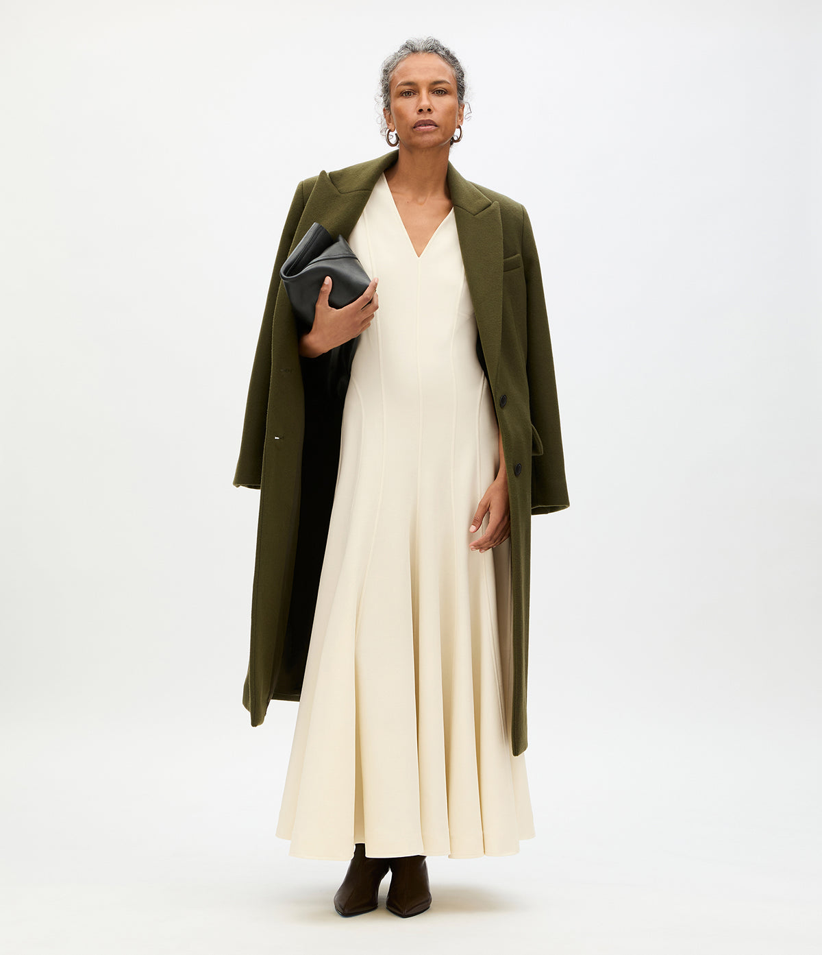 Another Tomorrow Tailored Overcoat in Moss – Wool Women's Outerwear