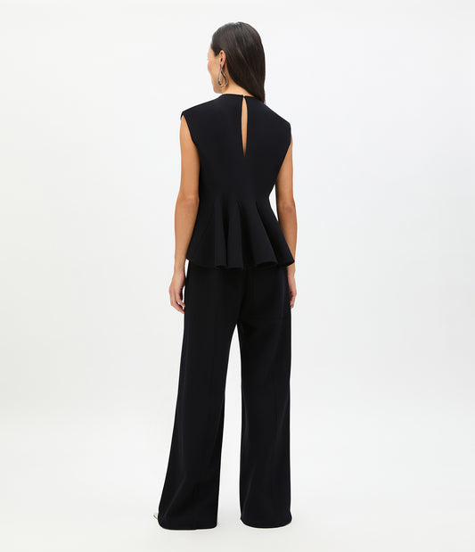 Another Tomorrow Double Face Godet Top in Black – Wool Women's Top