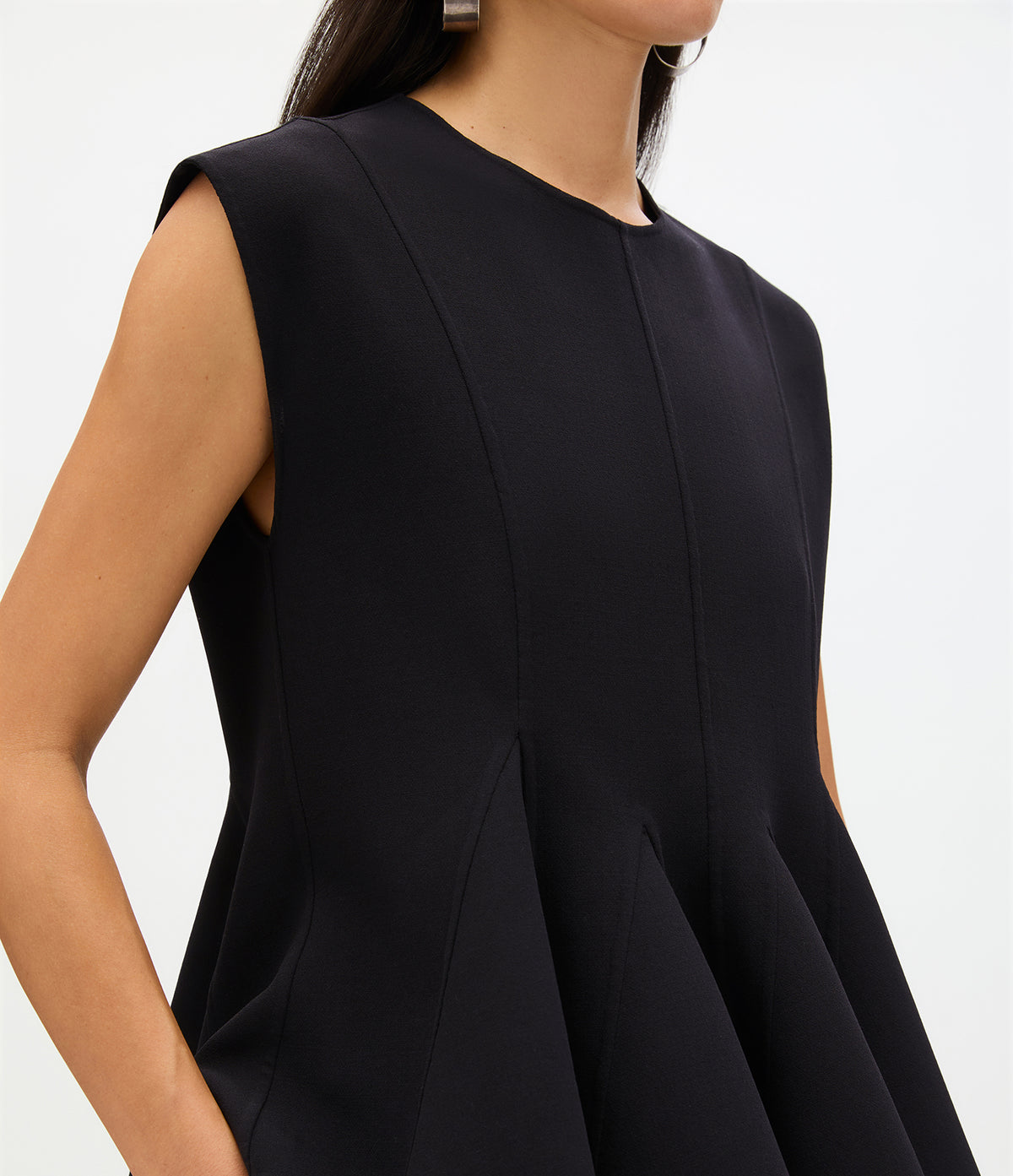 Another Tomorrow Double Face Godet Top in Black – Wool Women's Top