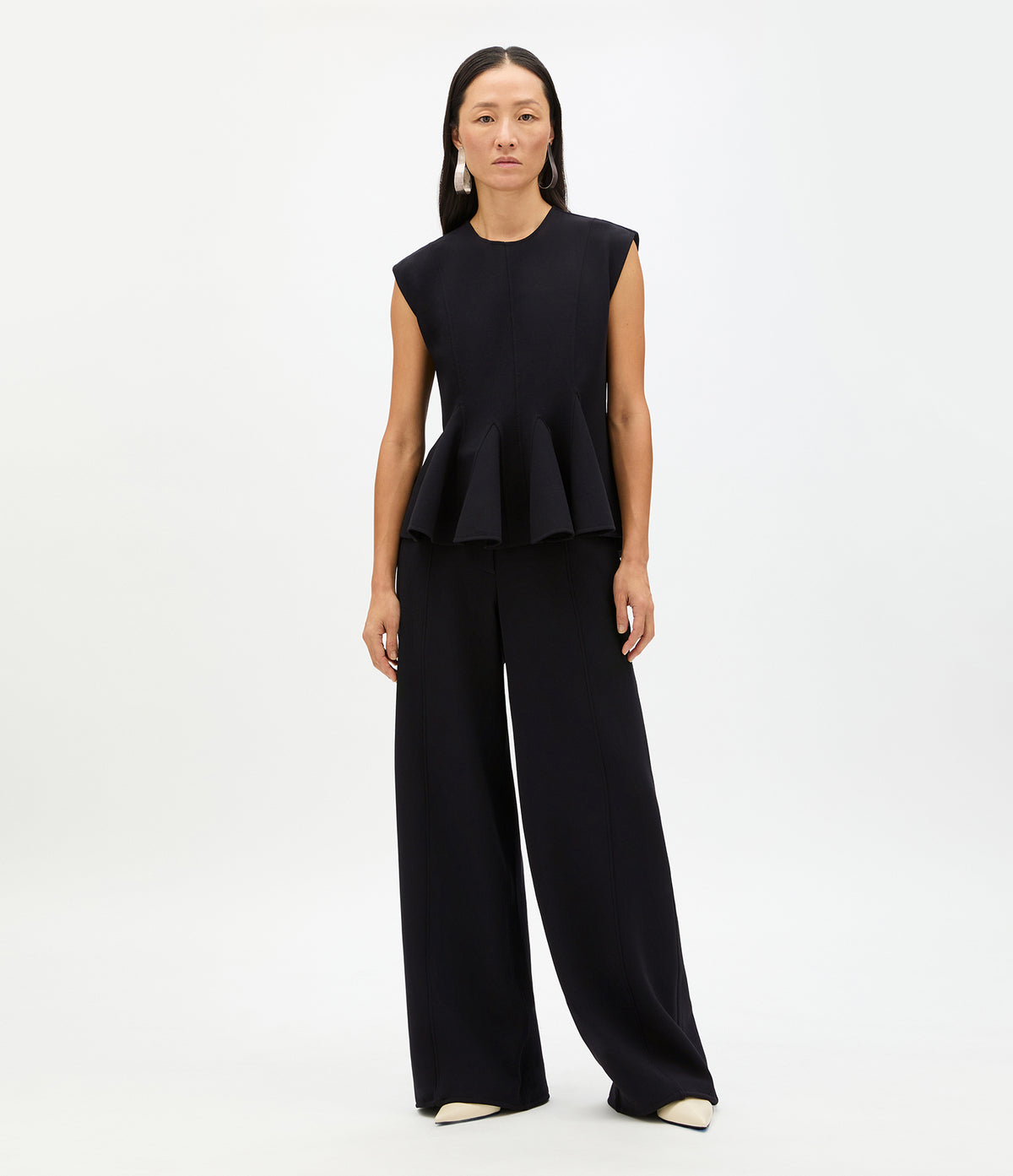 Another Tomorrow Double Face Godet Top in Black – Wool Women's Top