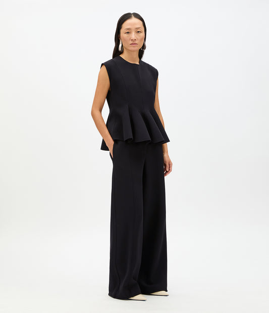 Another Tomorrow Double Face Godet Top in Black – Wool Women's Top
