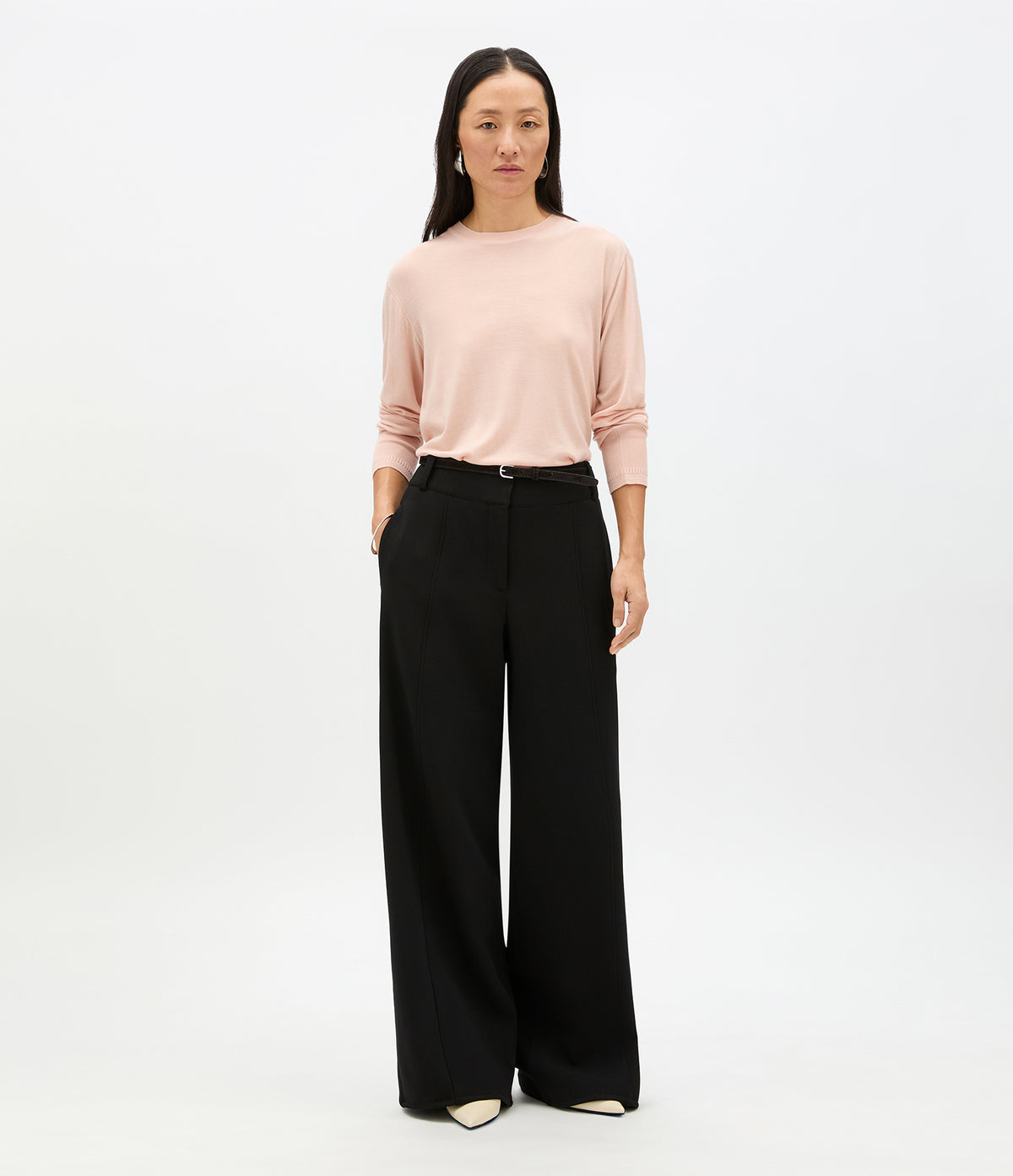 Another Tomorrow Double Face High Waist Pant in Black – Wool Women's Trousers