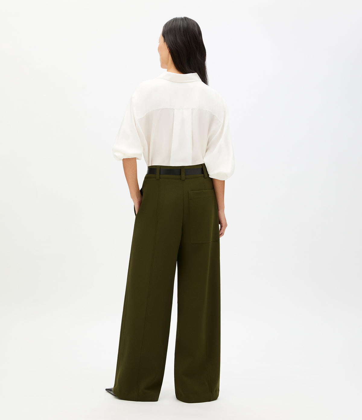 Another Tomorrow Double Face High Waist Pant in Moss – Wool Women's Trousers