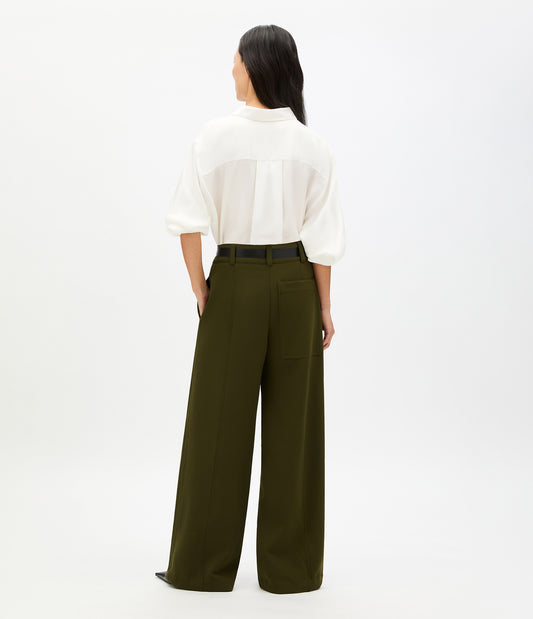 Another Tomorrow Double Face High Waist Pant in Moss – Wool Women's Trousers