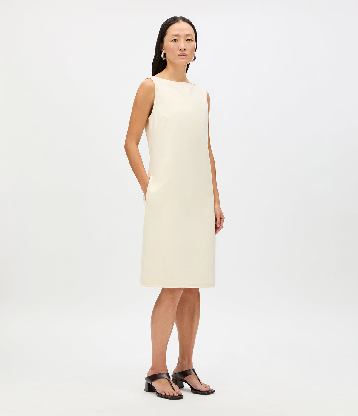 Another Tomorrow Double Face Sheath Dress in Cream – Cotton Women's Dress