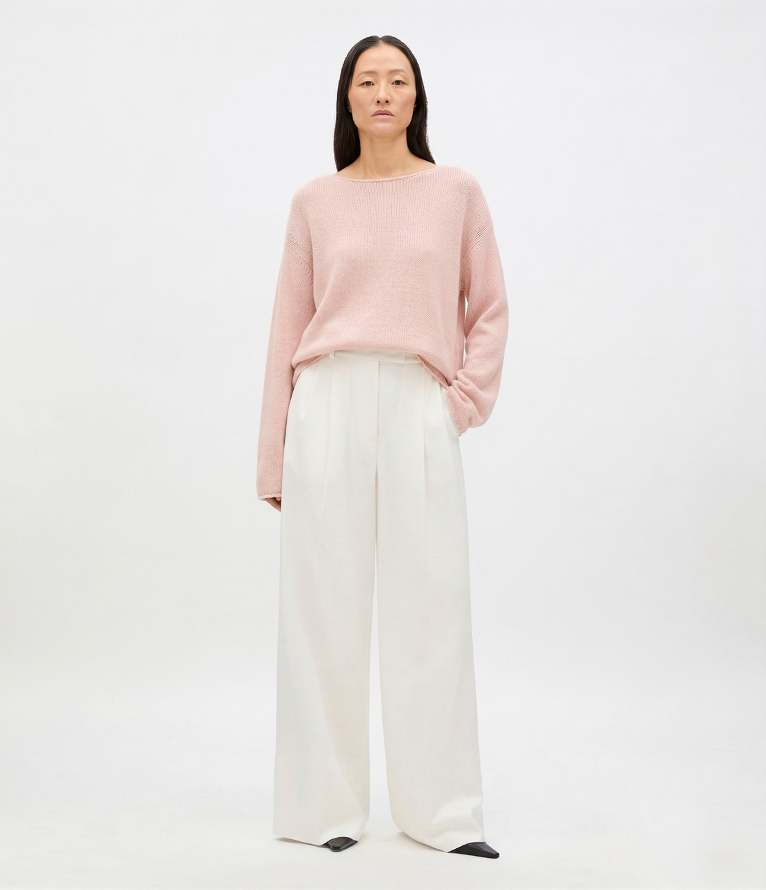 Another Tomorrow Draped Knit Sweater in Quartz – Cotton Women's Knitwear
