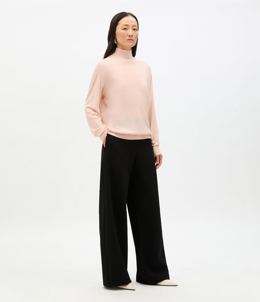 Another Tomorrow Featherweight Turtleneck in Lotus Pink – Wool Women's Knitwear