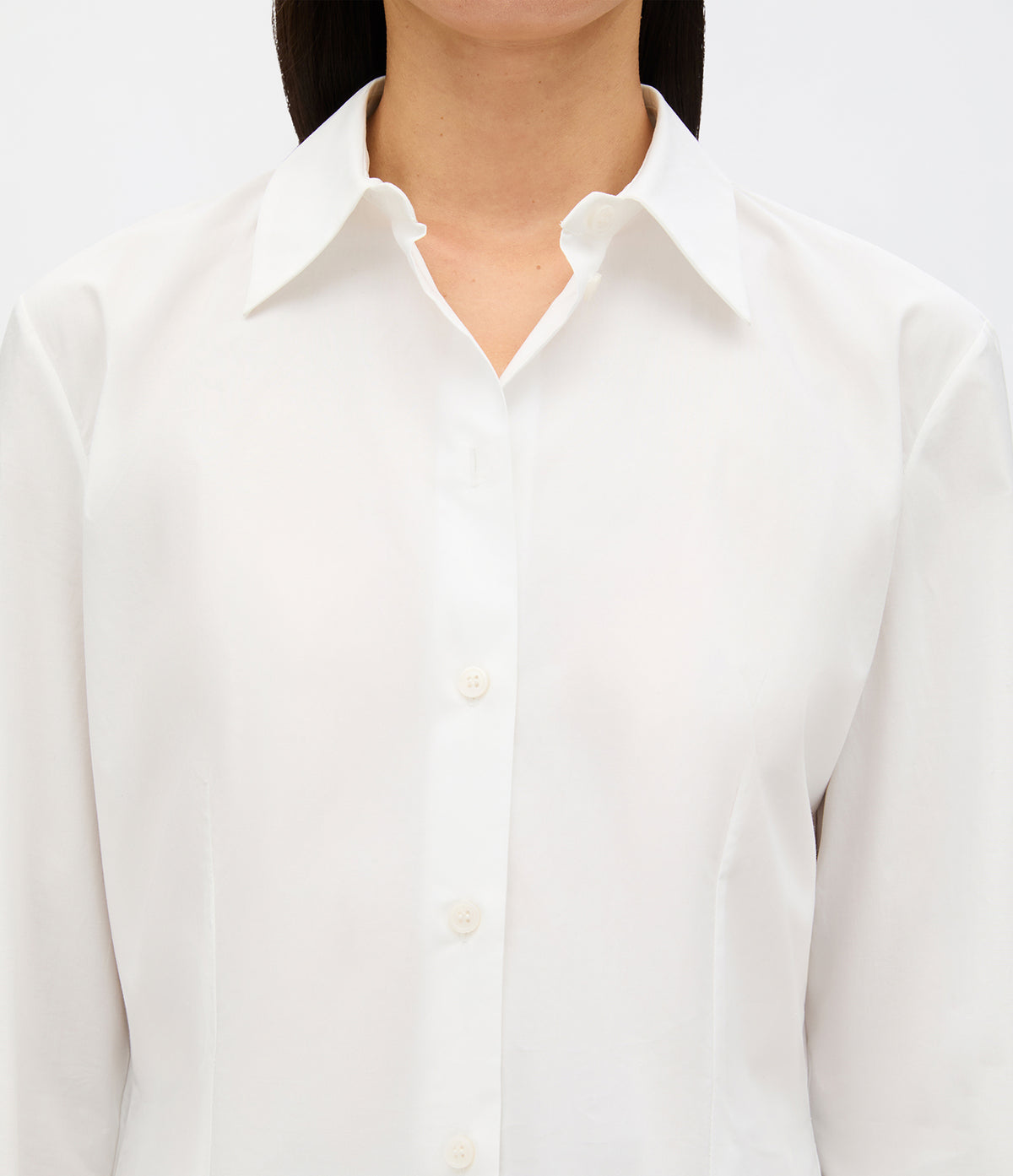Another Tomorrow Fitted Blouse in White – Cotton Women's Top