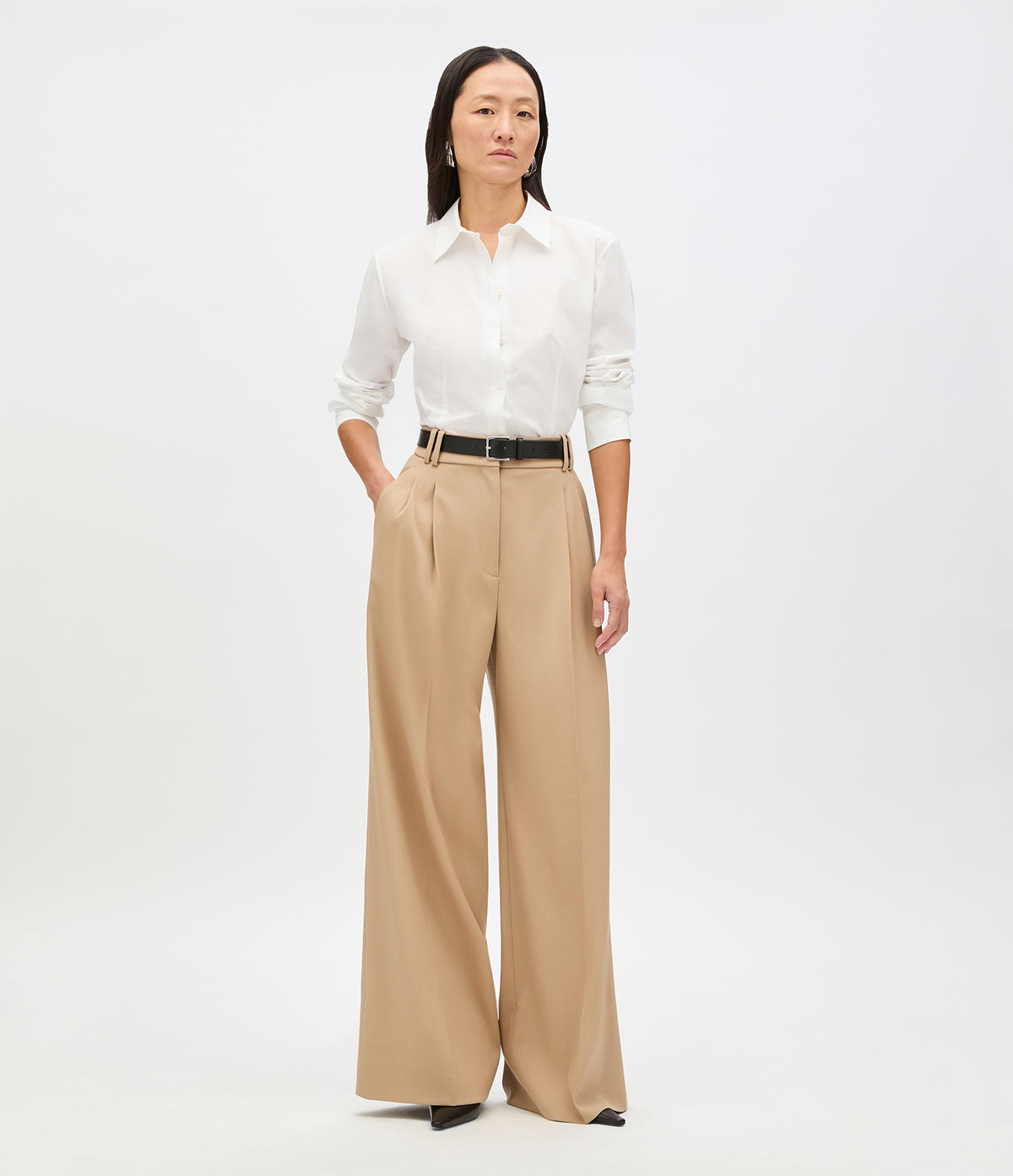 Another Tomorrow Fitted Blouse in White – Cotton Women's Top