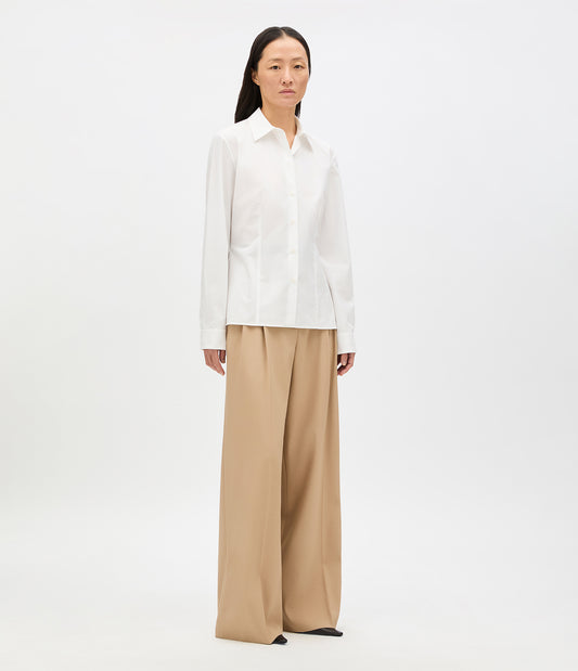 Another Tomorrow Fitted Blouse in White – Cotton Women's Top
