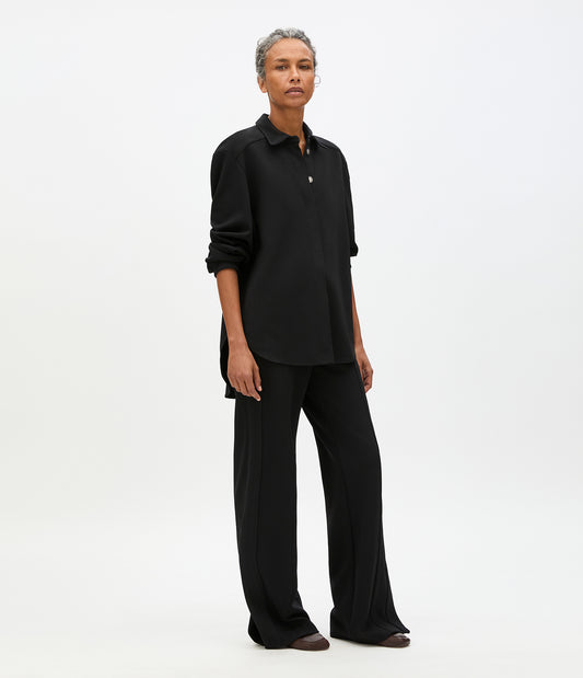 Another Tomorrow Fluid Jersey Blouse in Black – Viscose Women's Top