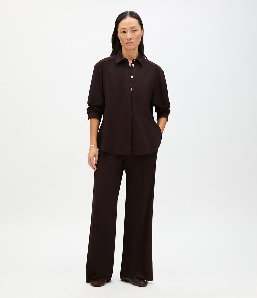 Another Tomorrow Fluid Jersey Blouse in Dark Chocolate – Viscose Women's Top