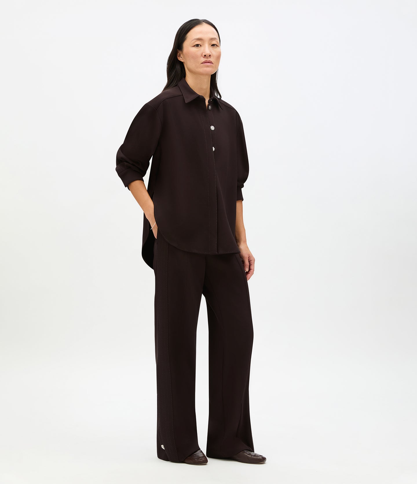 Fluid Jersey Blouse | Dark Chocolate