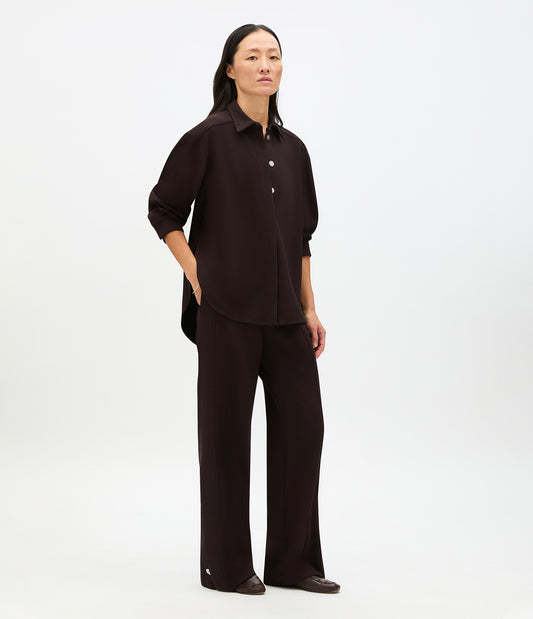 Another Tomorrow Fluid Jersey Blouse in Dark Chocolate – Viscose Women's Top