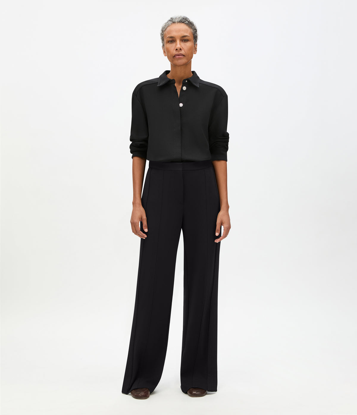 Another Tomorrow Fluid Jersey Track Pant in Black – Viscose Women's Trousers