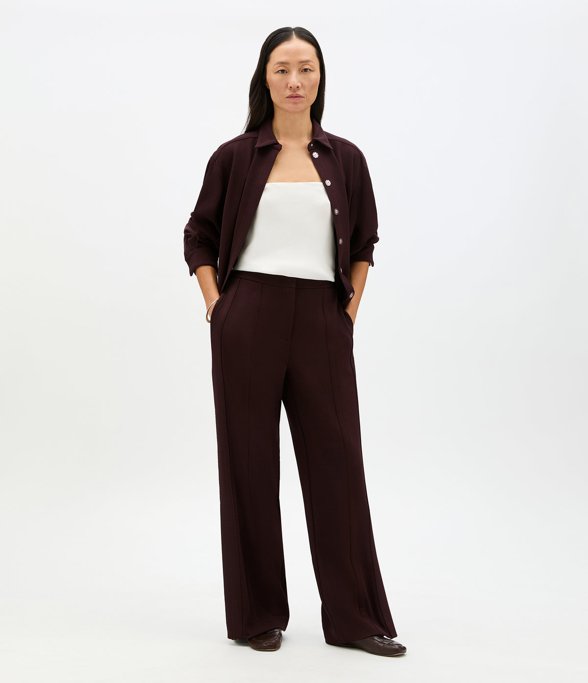 Another Tomorrow Fluid Jersey Track Pant in Dark Chocolate – Viscose Women's Trousers