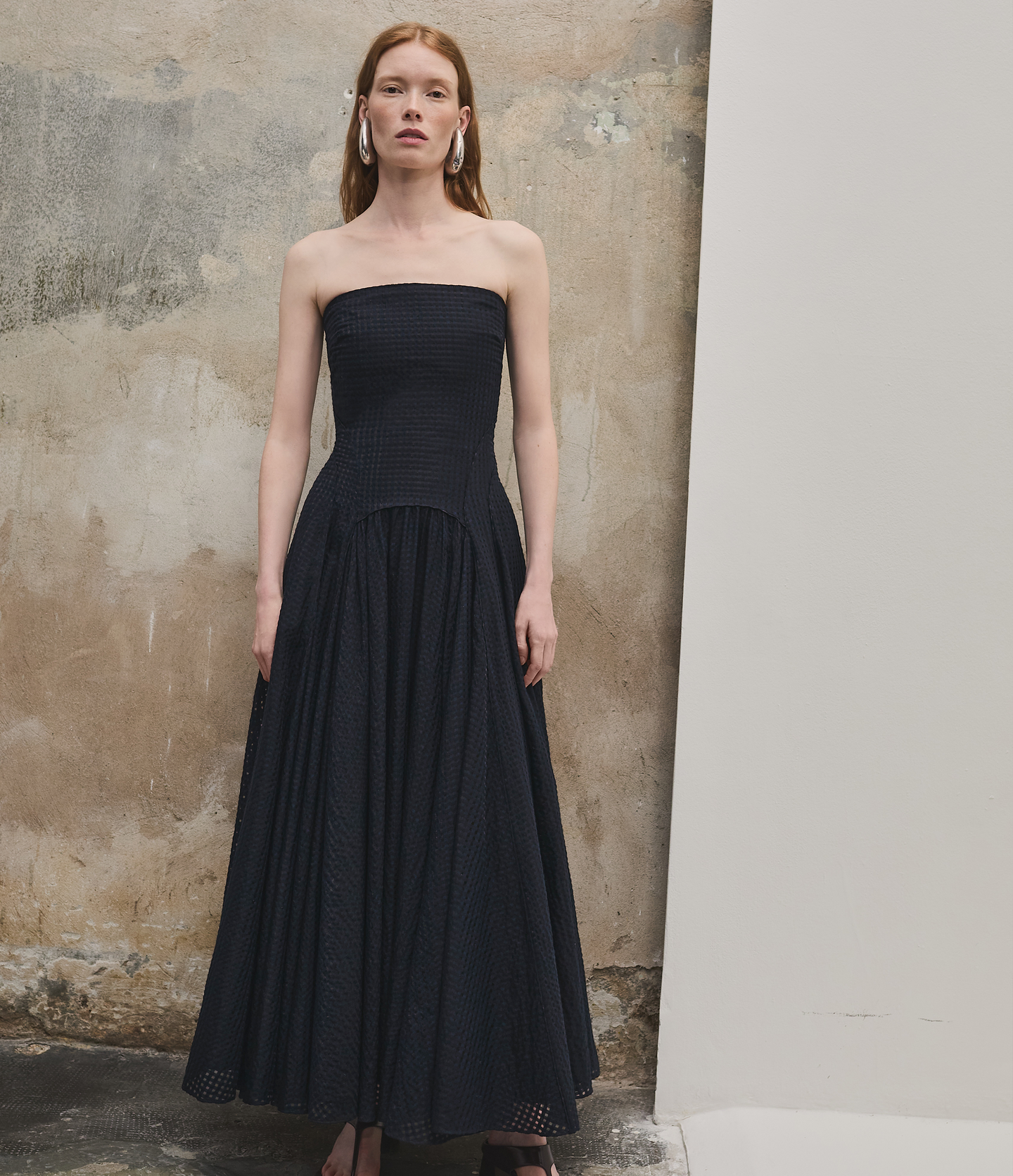 Another Tomorrow Full Skirt Gingham Dress in Black – Viscose Women's Dress