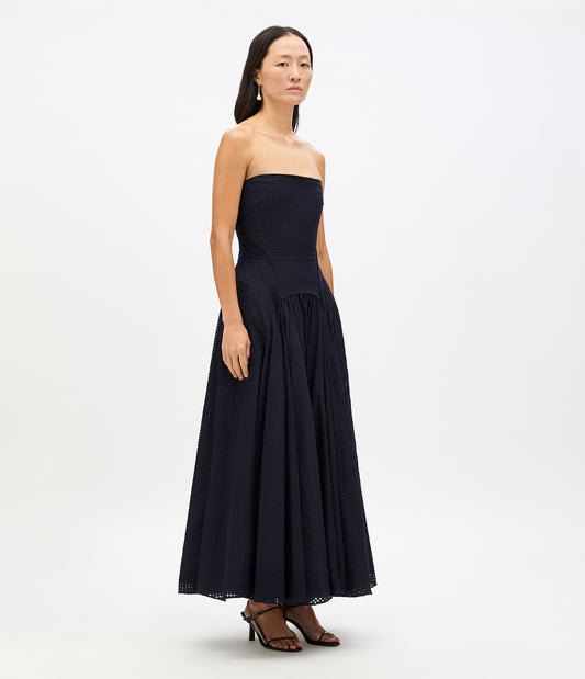 Another Tomorrow Full Skirt Gingham Dress in Black – Viscose Women's Dress