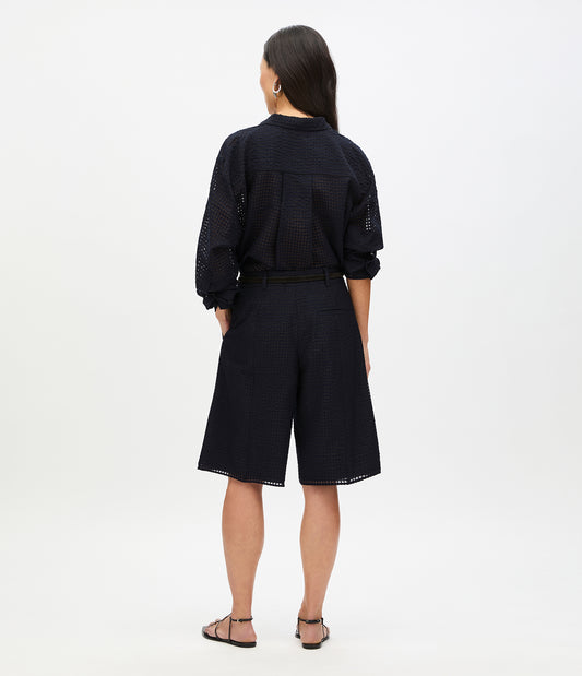 Another Tomorrow Gingham Bermuda Short in Black – Viscose Women's Trousers