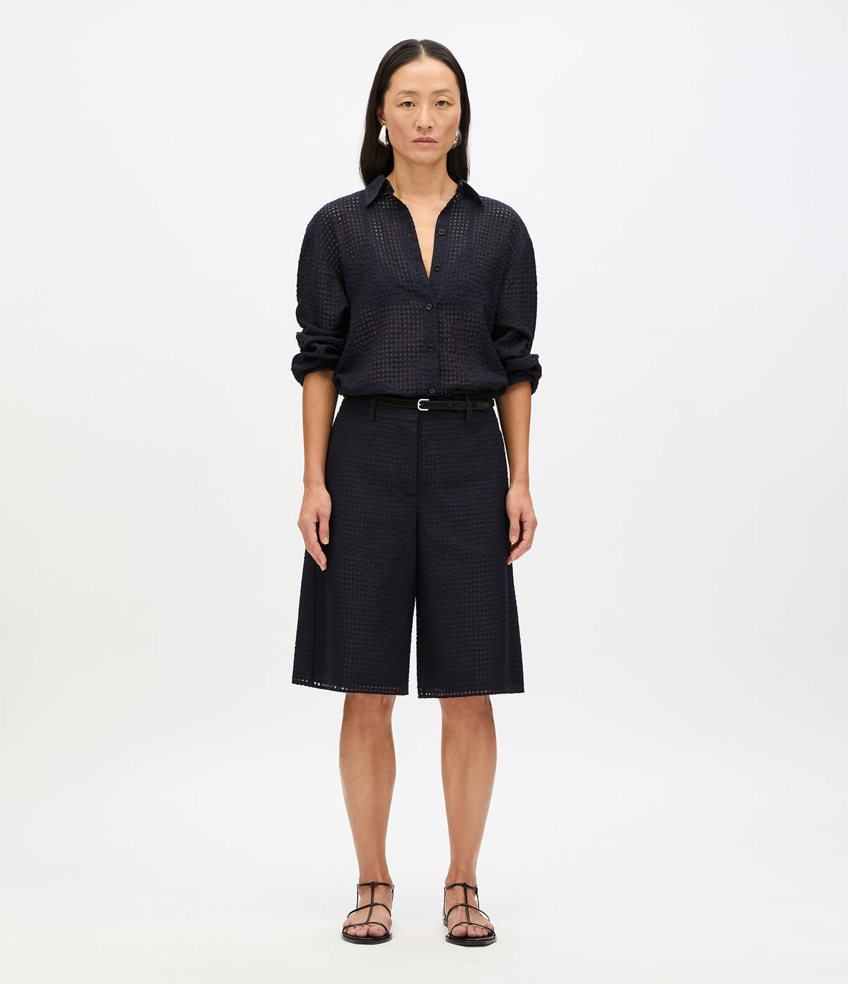 Another Tomorrow Gingham Bermuda Short in Black – Viscose Women's Trousers