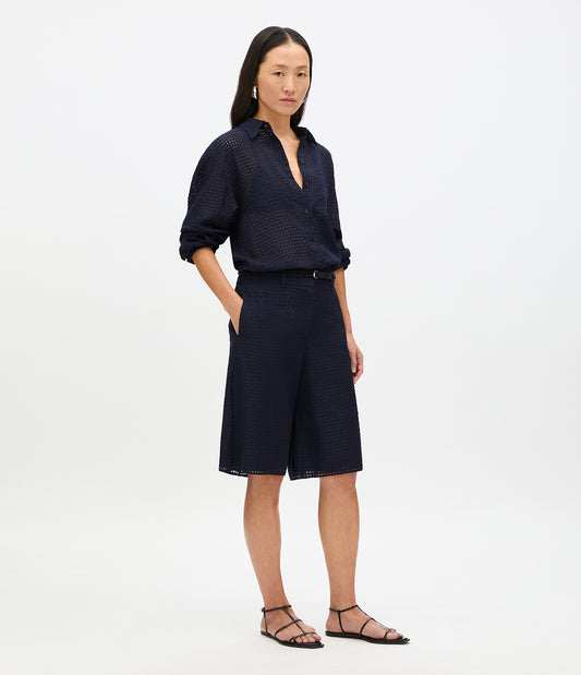 Another Tomorrow Gingham Bermuda Short in Black – Viscose Women's Trousers