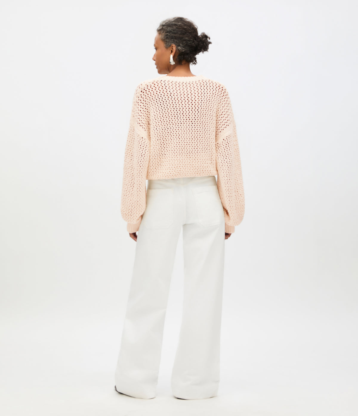 Another Tomorrow Open Knit Crewneck in Ecru – Cotton Women's Knitwear